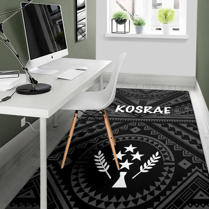 Kosrae Area Rug - Kosrae Flag In Polynesian Tattoo Style (Black)