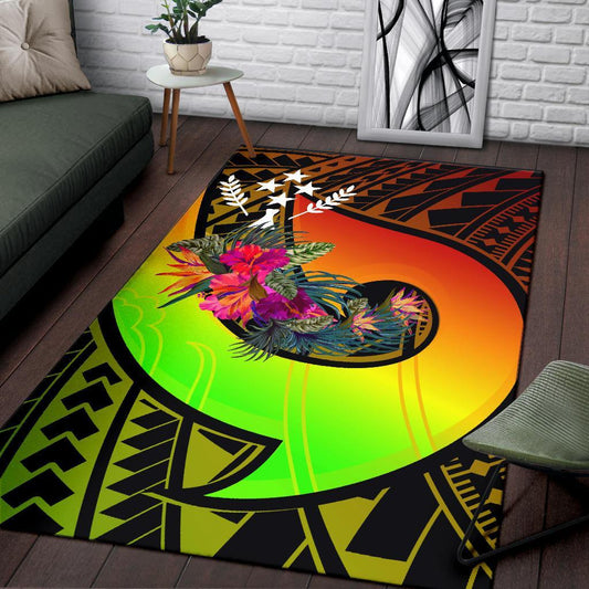 Kosrae Area Rug - Polynesian Hook And Hibiscus (Reggae)