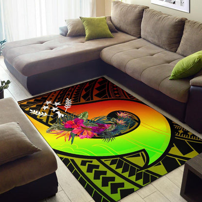 Kosrae Area Rug - Polynesian Hook And Hibiscus (Reggae)
