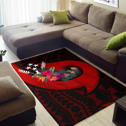 Kosrae Area Rug - Polynesian Hook And Hibiscus (Red)