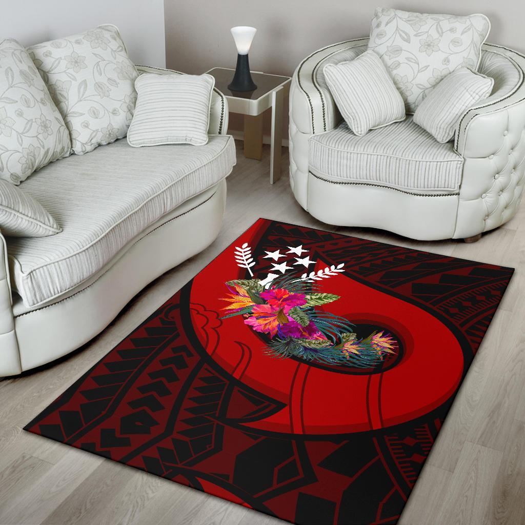 Kosrae Area Rug - Polynesian Hook And Hibiscus (Red)