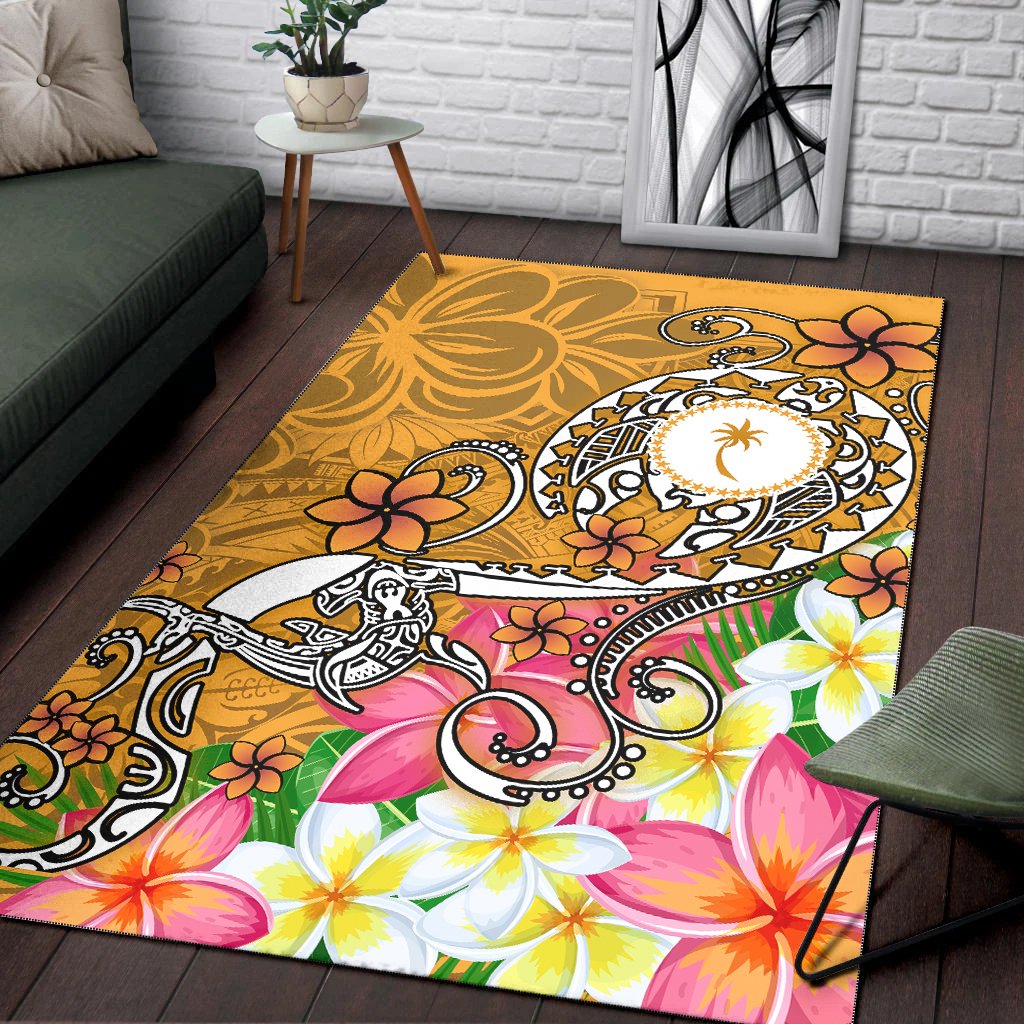 Kosrae Area Rug - Turtle Plumeria (Gold)