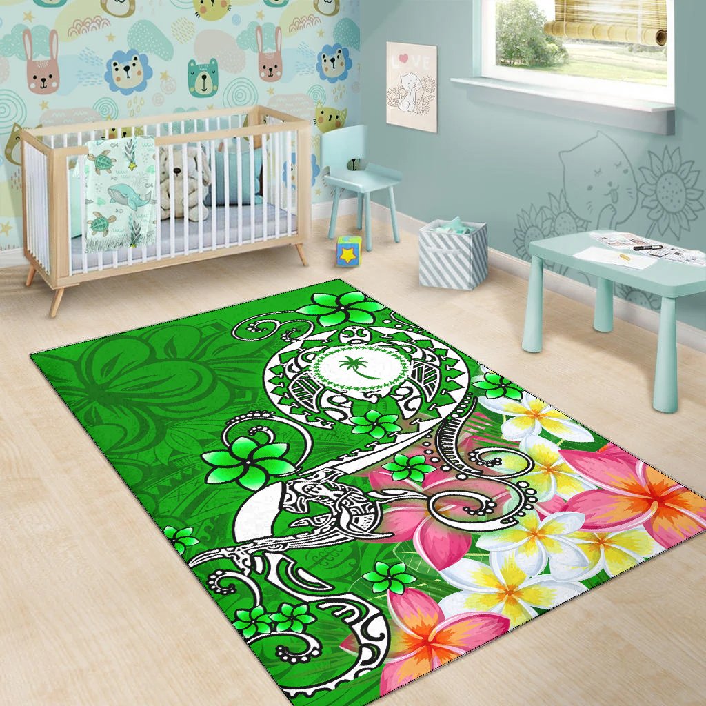 Kosrae Area Rug - Turtle Plumeria (Green)