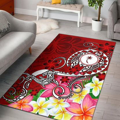 Kosrae Area Rug - Turtle Plumeria (Red)