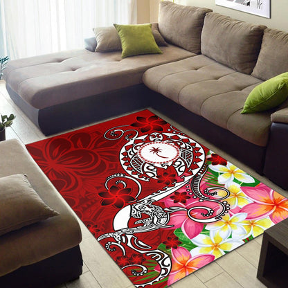 Kosrae Area Rug - Turtle Plumeria (Red)