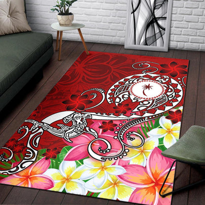 Kosrae Area Rug - Turtle Plumeria (Red)