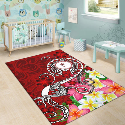 Kosrae Area Rug - Turtle Plumeria (Red)