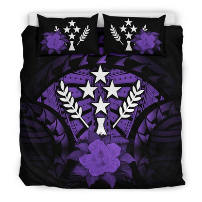 Kosrae Duvet Cover Set - Kosrae Flag & Purple Hibiscus