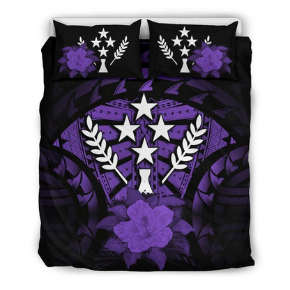 Kosrae Duvet Cover Set - Kosrae Flag & Purple Hibiscus