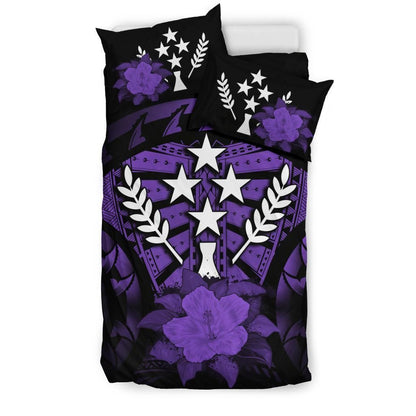 Kosrae Duvet Cover Set - Kosrae Flag & Purple Hibiscus
