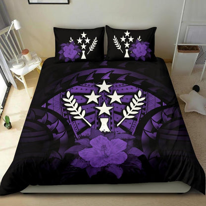 Kosrae Duvet Cover Set - Kosrae Flag & Purple Hibiscus