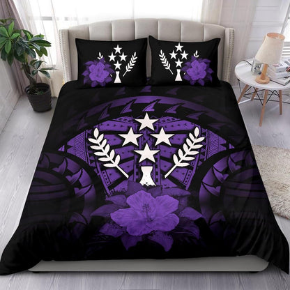 Kosrae Duvet Cover Set - Kosrae Flag & Purple Hibiscus