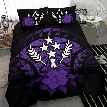 Kosrae Duvet Cover Set - Kosrae Flag & Purple Hibiscus