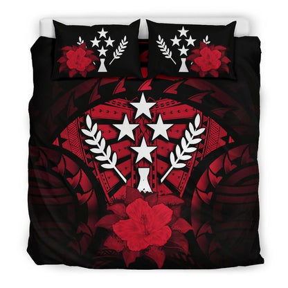 Kosrae Duvet Cover Set - Kosrae Flag & Red Hibiscus