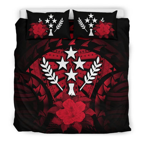 Kosrae Duvet Cover Set - Kosrae Flag & Red Hibiscus
