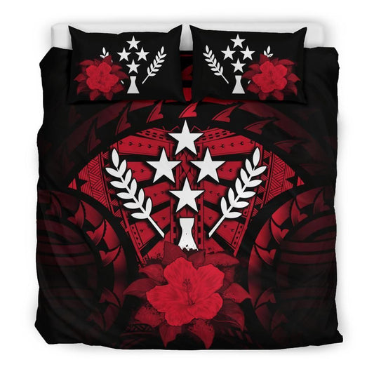 Kosrae Duvet Cover Set - Kosrae Flag & Red Hibiscus