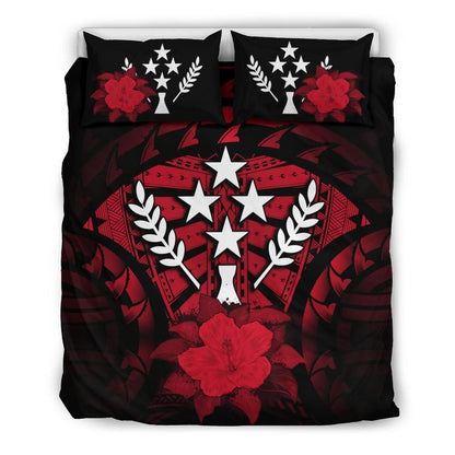 Kosrae Duvet Cover Set - Kosrae Flag & Red Hibiscus