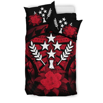 Kosrae Duvet Cover Set - Kosrae Flag & Red Hibiscus
