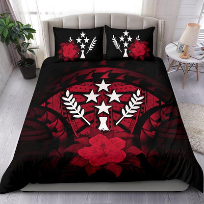 Kosrae Duvet Cover Set - Kosrae Flag & Red Hibiscus