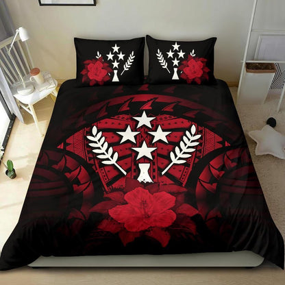 Kosrae Duvet Cover Set - Kosrae Flag & Red Hibiscus