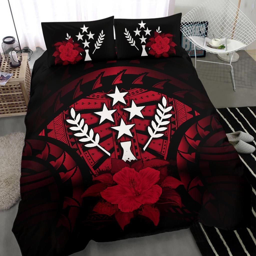 Kosrae Duvet Cover Set - Kosrae Flag & Red Hibiscus