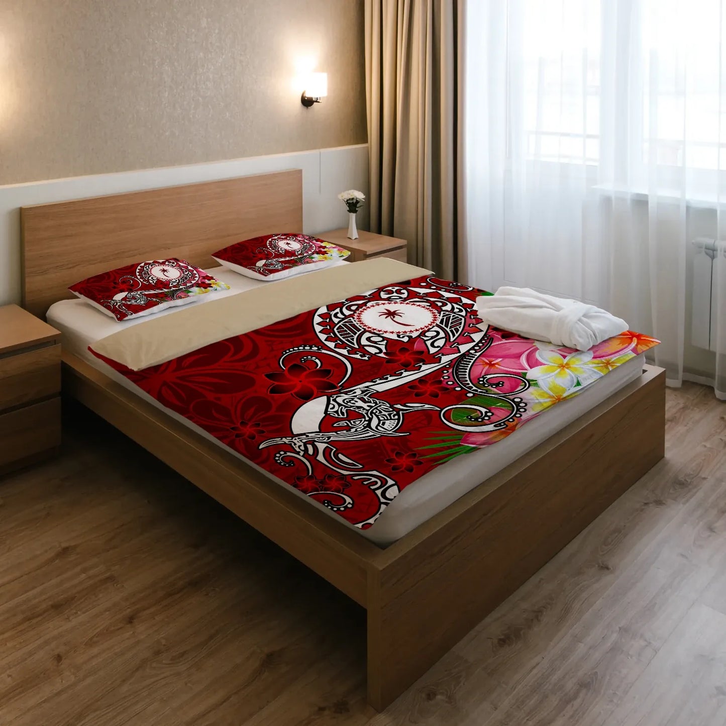 Kosrae Bedding Set - Turtle Plumeria (Red)