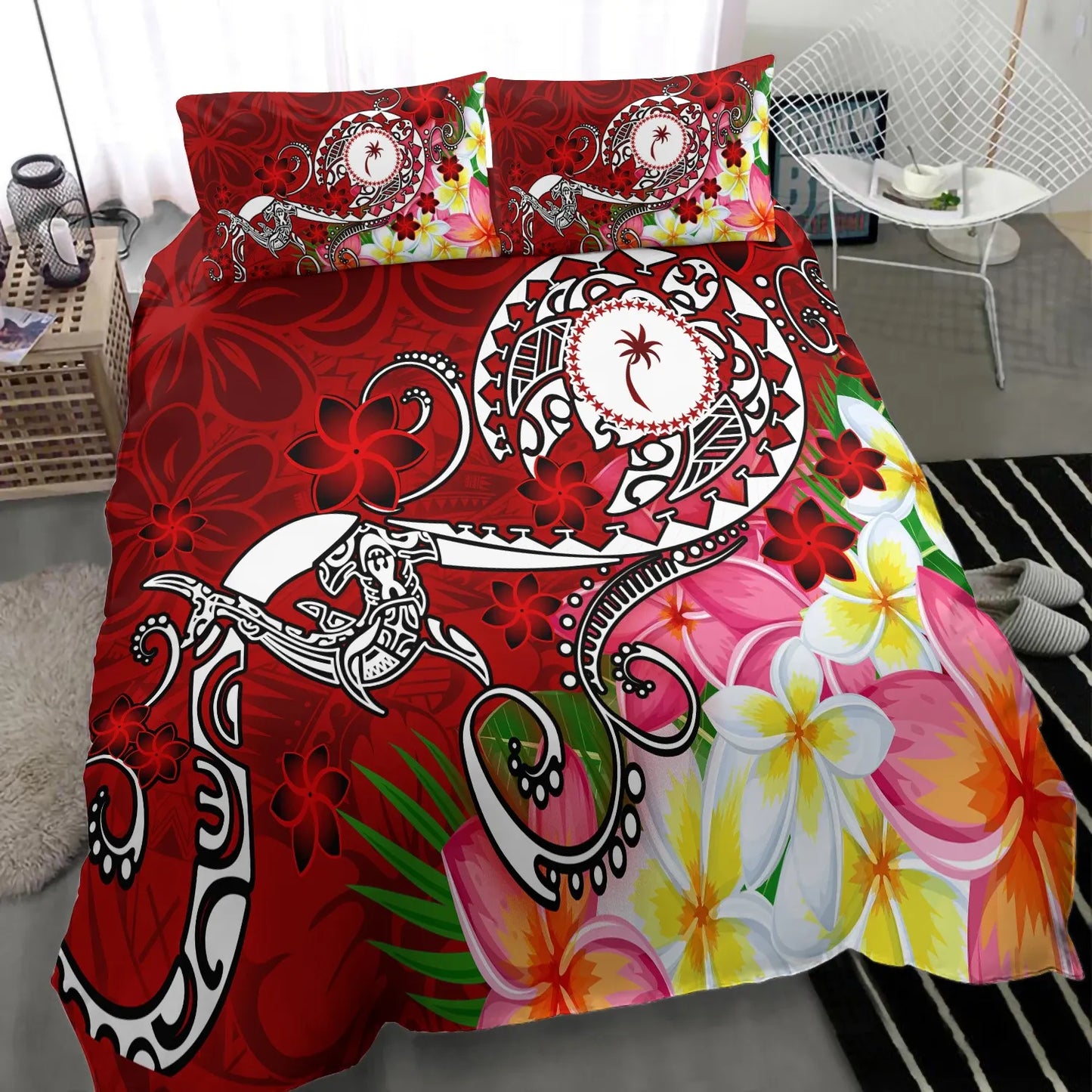 Kosrae Bedding Set - Turtle Plumeria (Red)