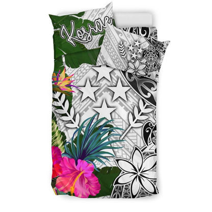 Kosrae Bedding Set White - Turtle Plumeria Banana Leaf