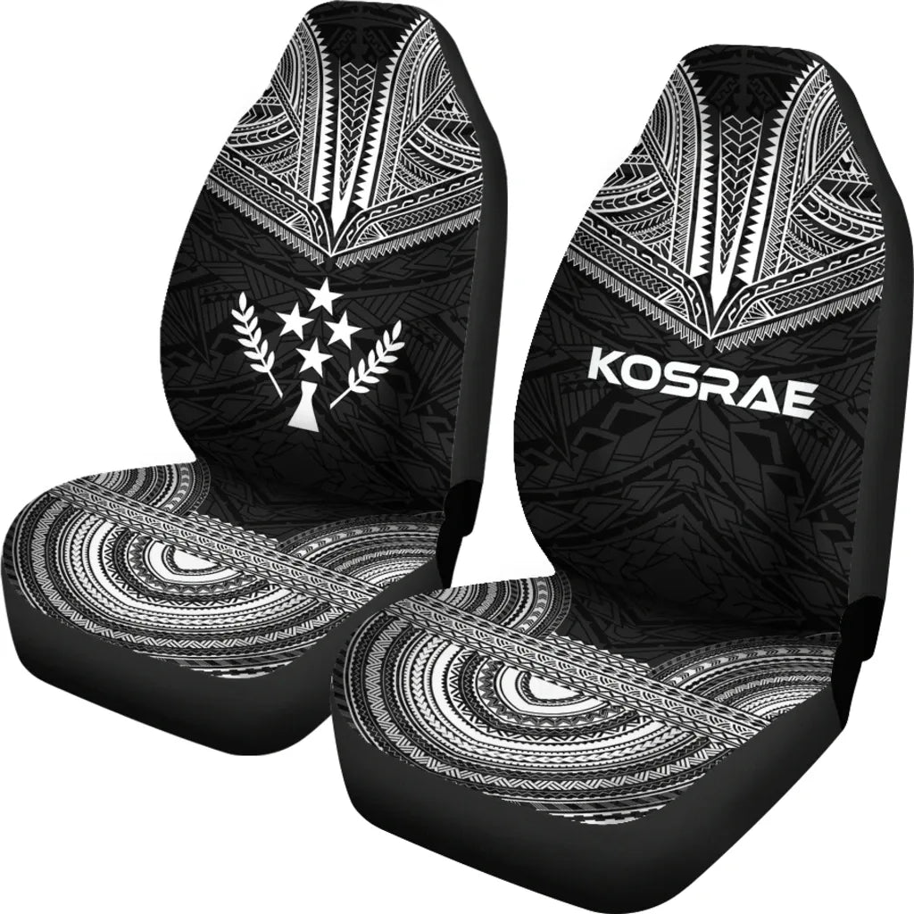 Kosrae Car Seat Cover - Kosrae Flag Polynesian Chief Tattoo Black Version