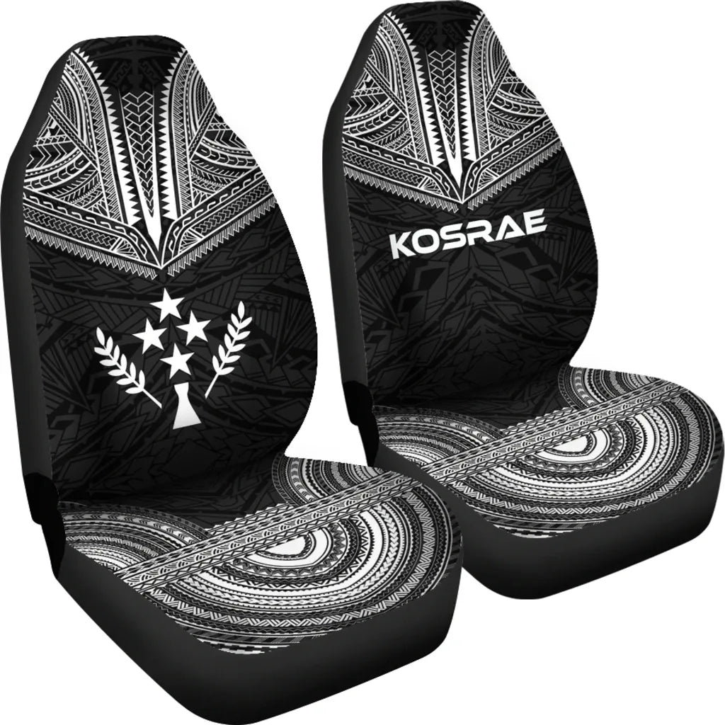 Kosrae Car Seat Cover - Kosrae Flag Polynesian Chief Tattoo Black Version