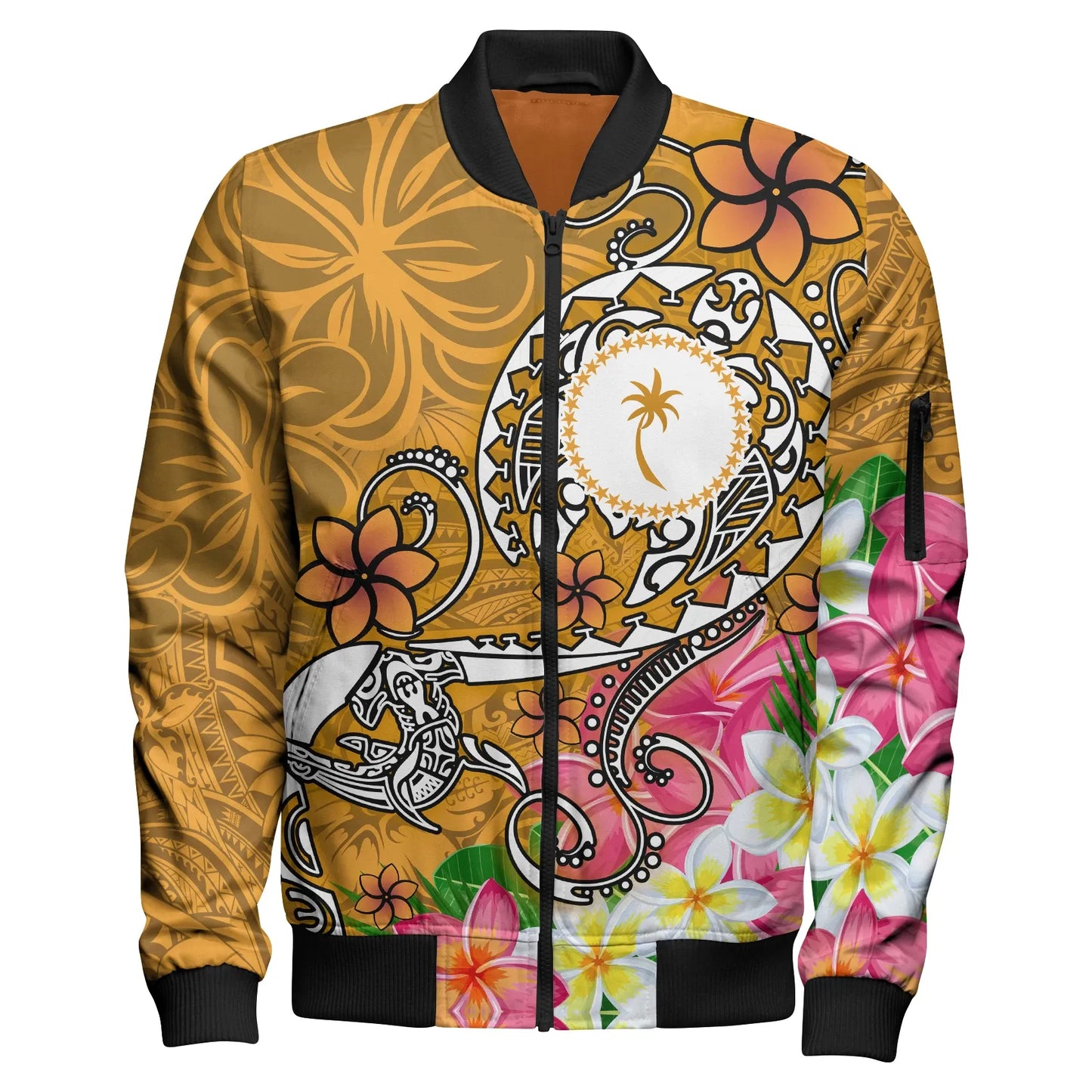Kosrae Bomber Jacket - Turtle Plumeria (Gold)