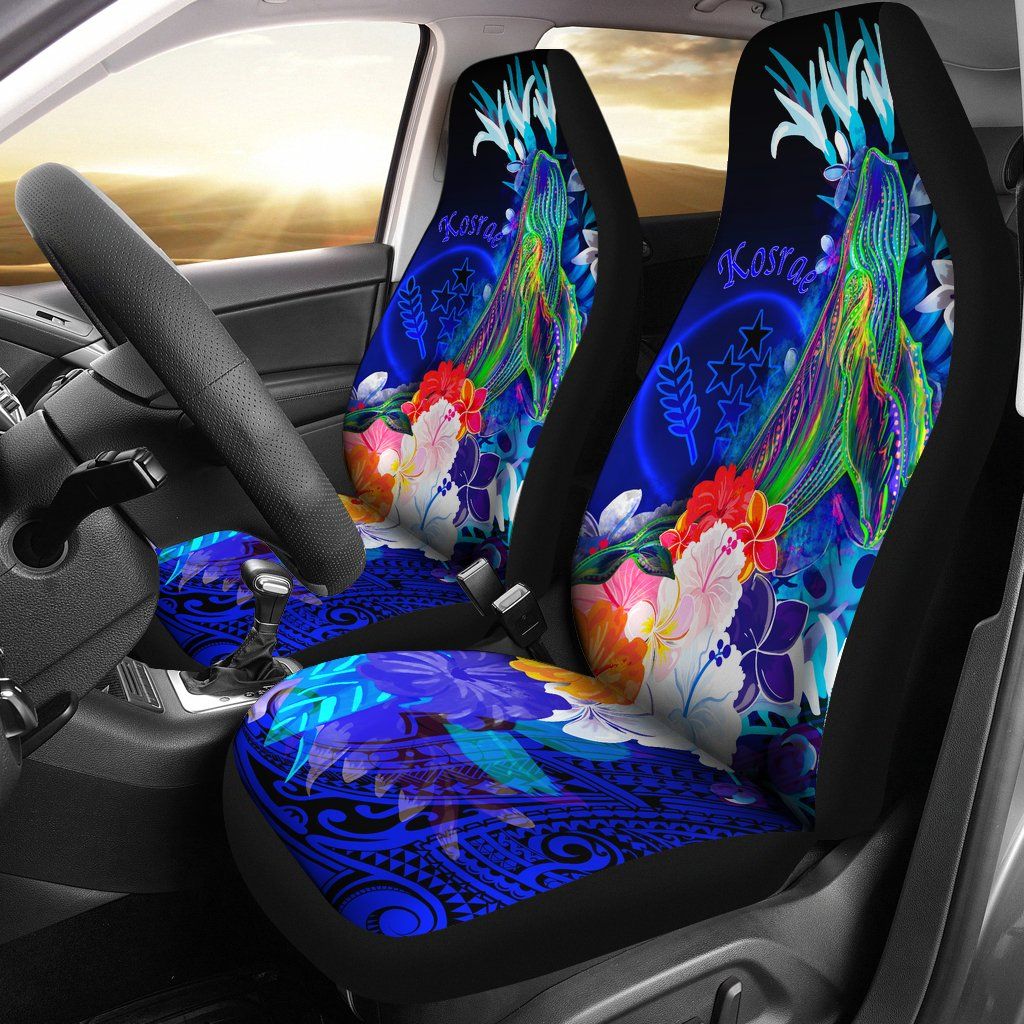Kosrae Car Seat Cover - Humpback Whale with Tropical Flowers (Blue)