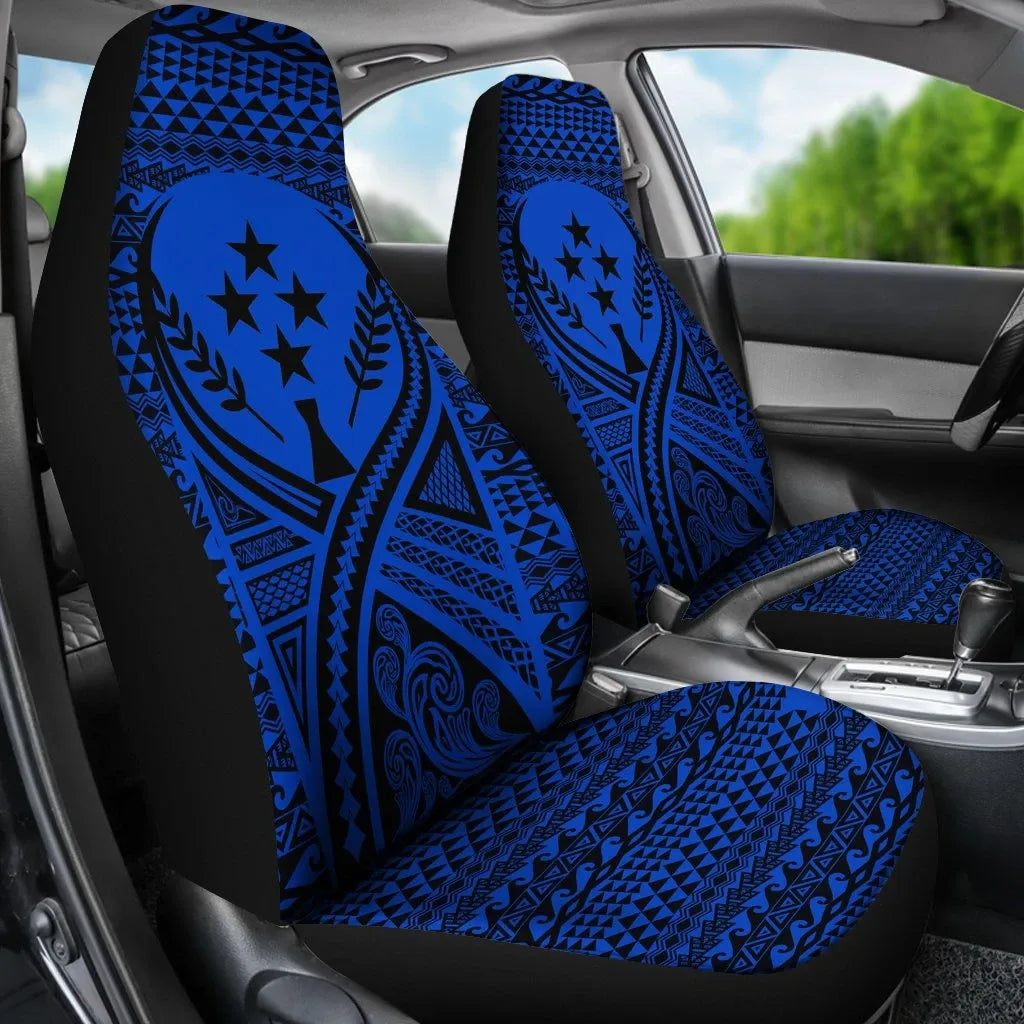 Kosrae Car Seat Cover - Kosrae Flag Polynesian Tattoo Blue