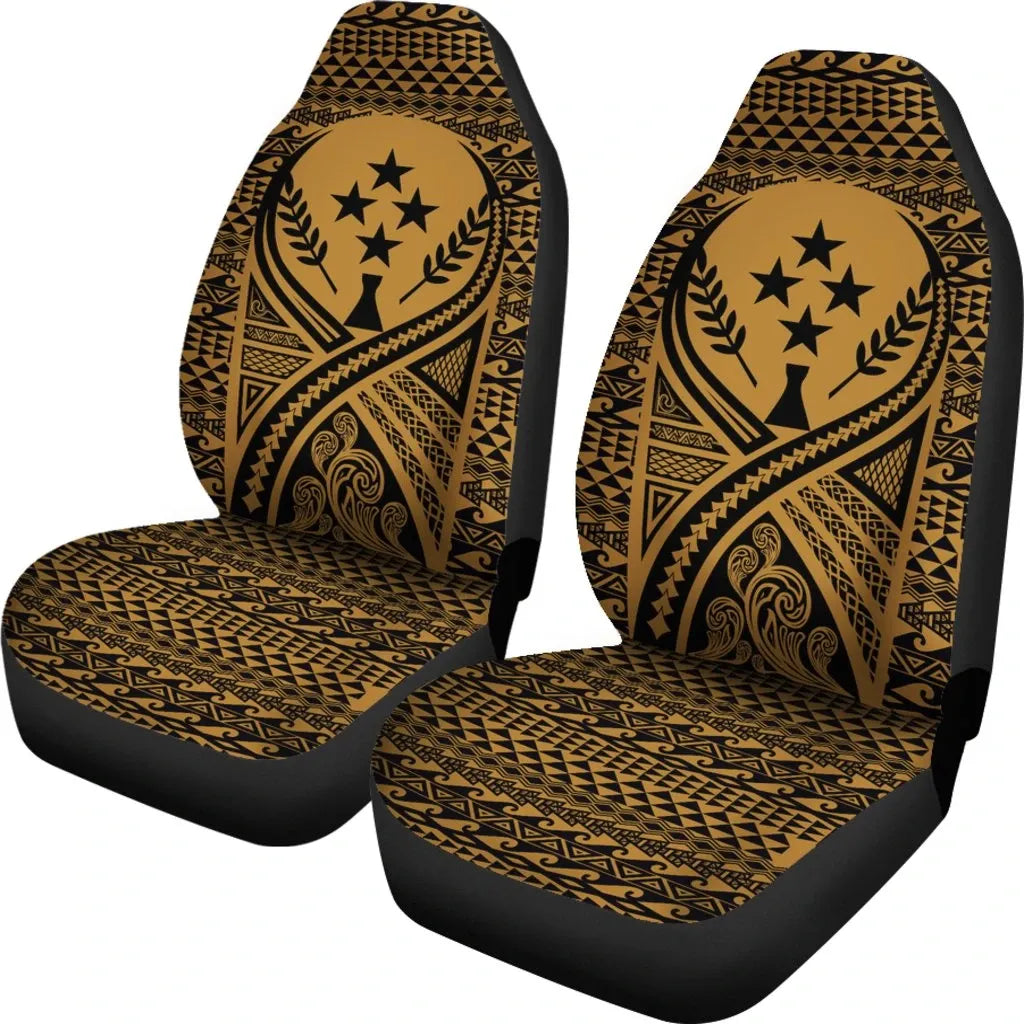 Kosrae Car Seat Cover - Kosrae Flag Polynesian Tattoo Gold
