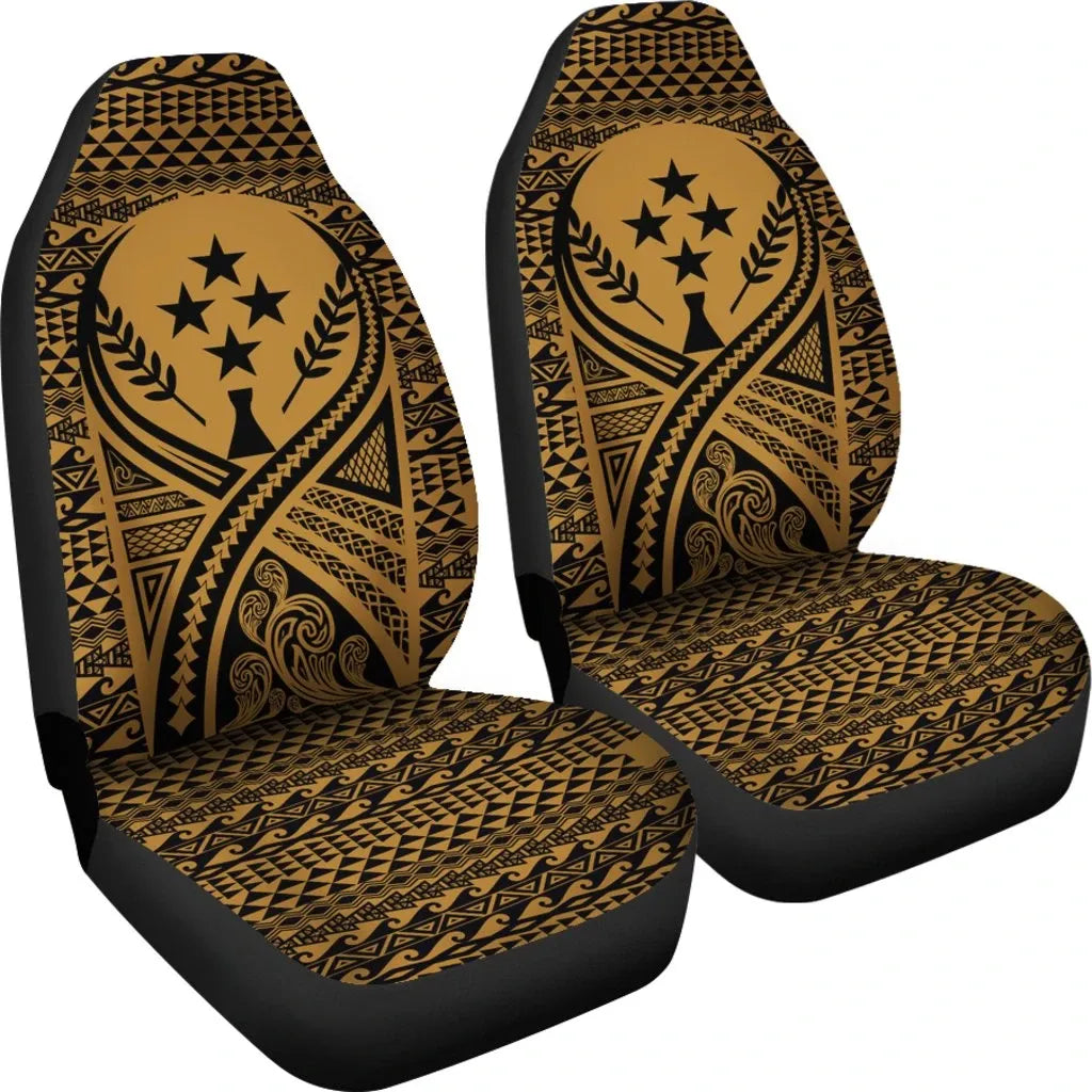 Kosrae Car Seat Cover - Kosrae Flag Polynesian Tattoo Gold
