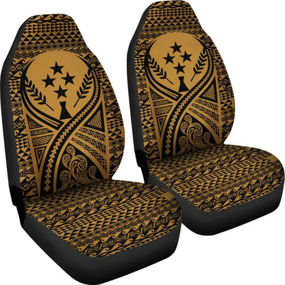 Kosrae Car Seat Cover - Kosrae Flag Polynesian Tattoo Gold