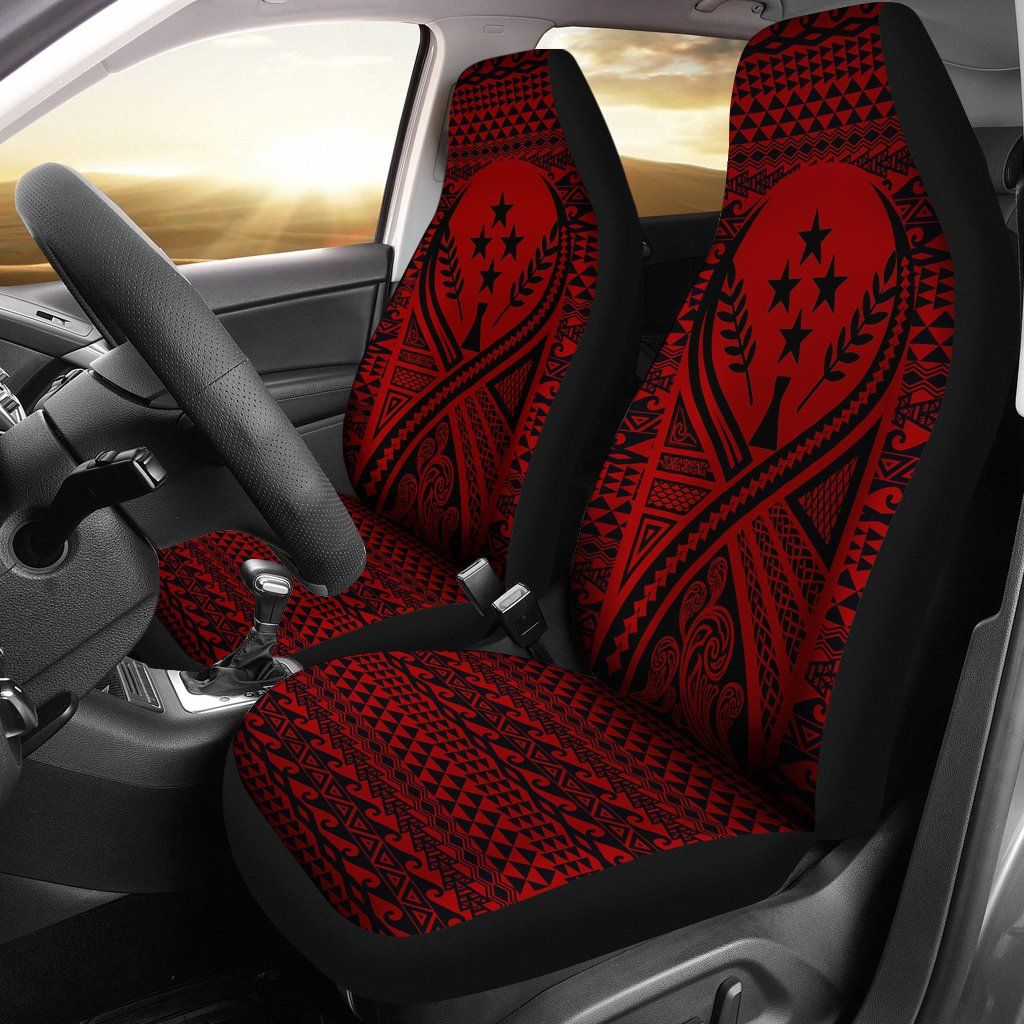 Kosrae Car Seat Cover - Kosrae Flag Polynesian Tattoo Red