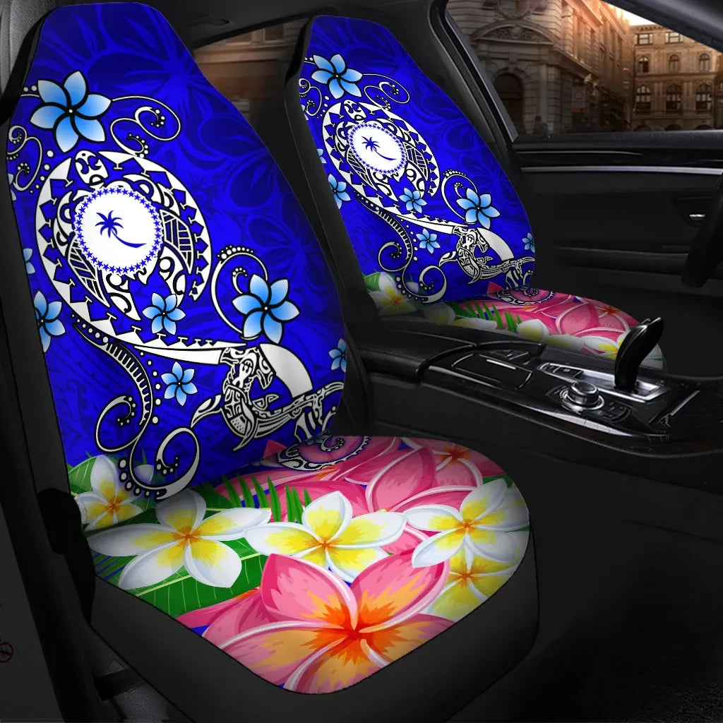 Kosrae Car Seat Covers - Turtle Plumeria (Blue)