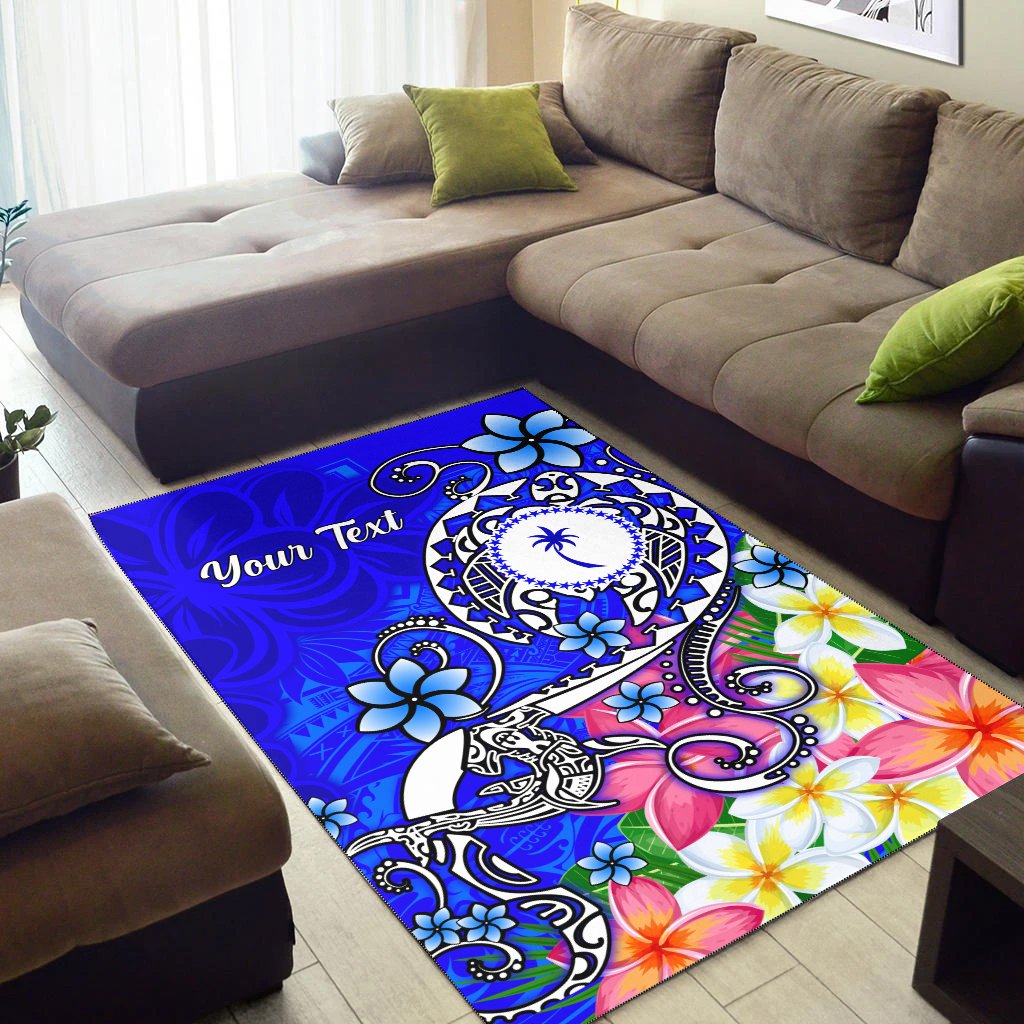 Chuuk Custom Personalised Area Rug - Turtle Plumeria (Blue)