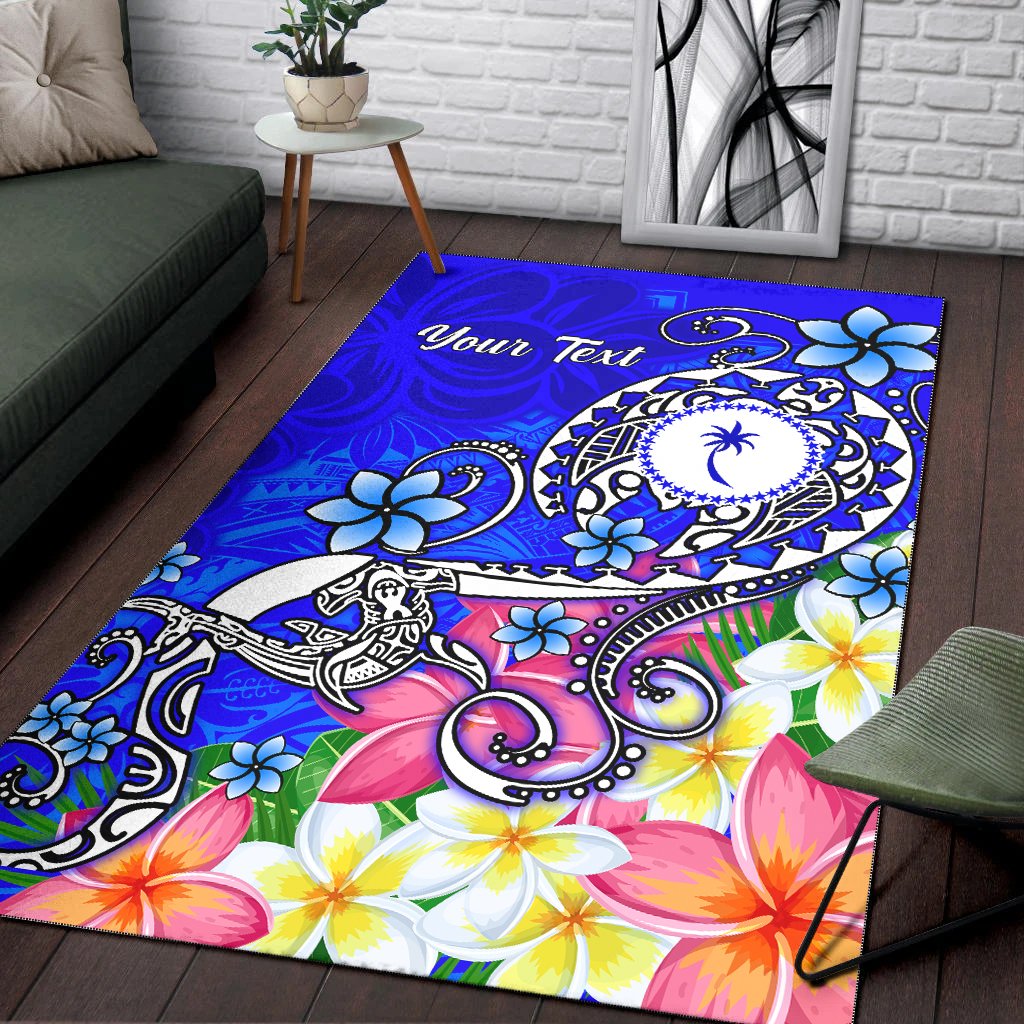 Chuuk Custom Personalised Area Rug - Turtle Plumeria (Blue)
