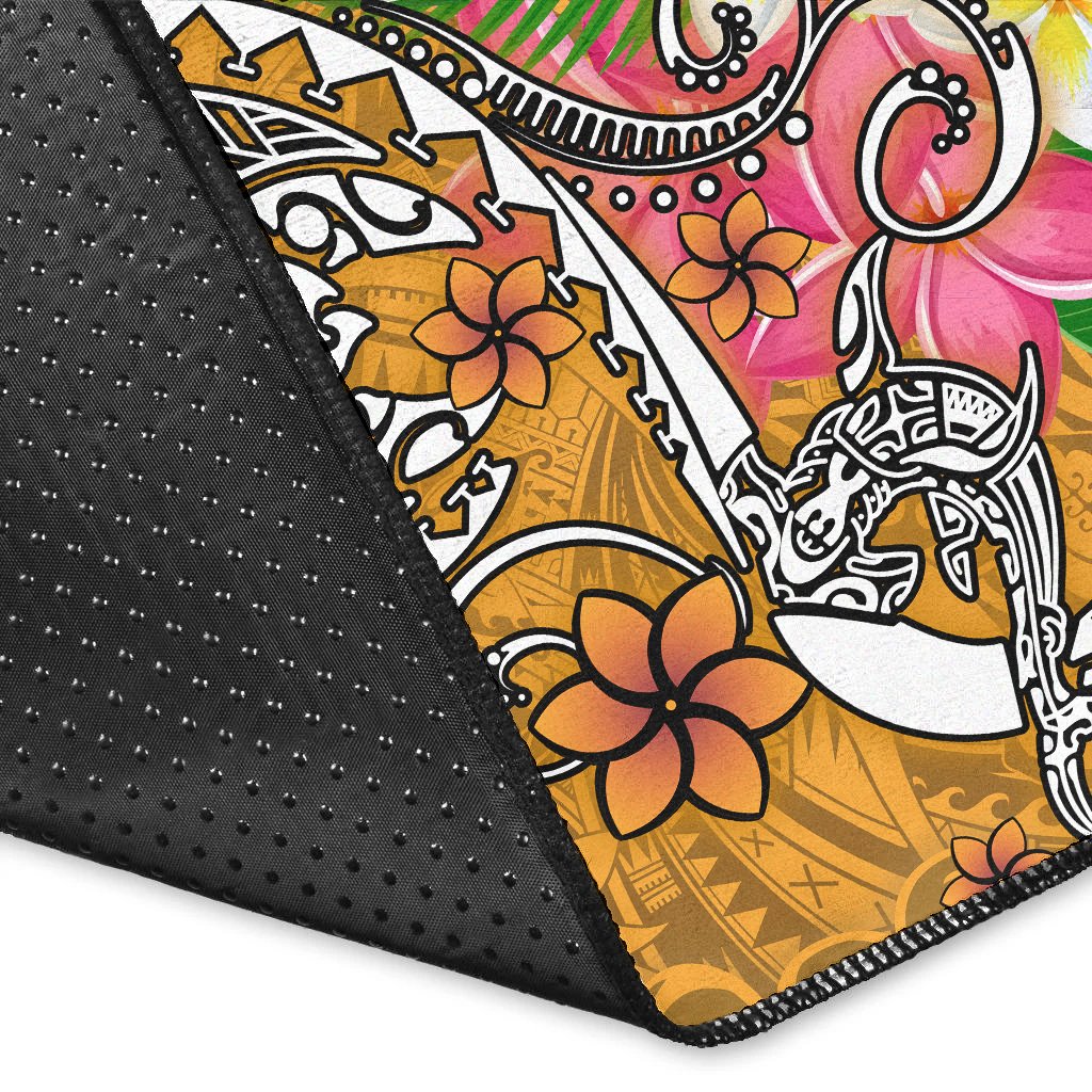 Kosrae Custom Personalised Area Rug - Turtle Plumeria (Gold)