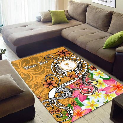 Kosrae Custom Personalised Area Rug - Turtle Plumeria (Gold)