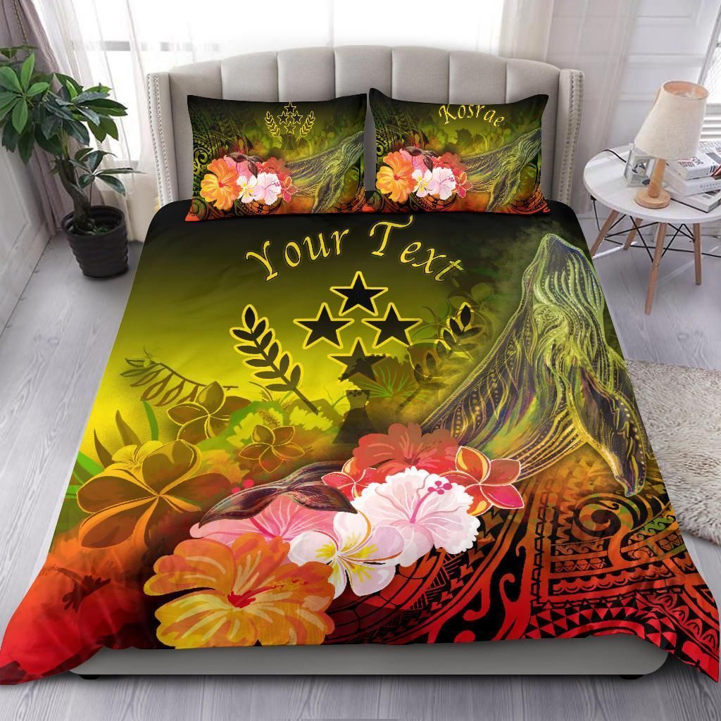 Kosrae Custom Personalised Bedding Set - Humpback Whale With Tropical Flowers (Yellow)