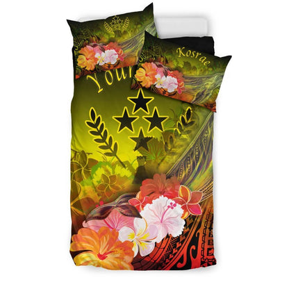 Kosrae Custom Personalised Bedding Set - Humpback Whale With Tropical Flowers (Yellow)