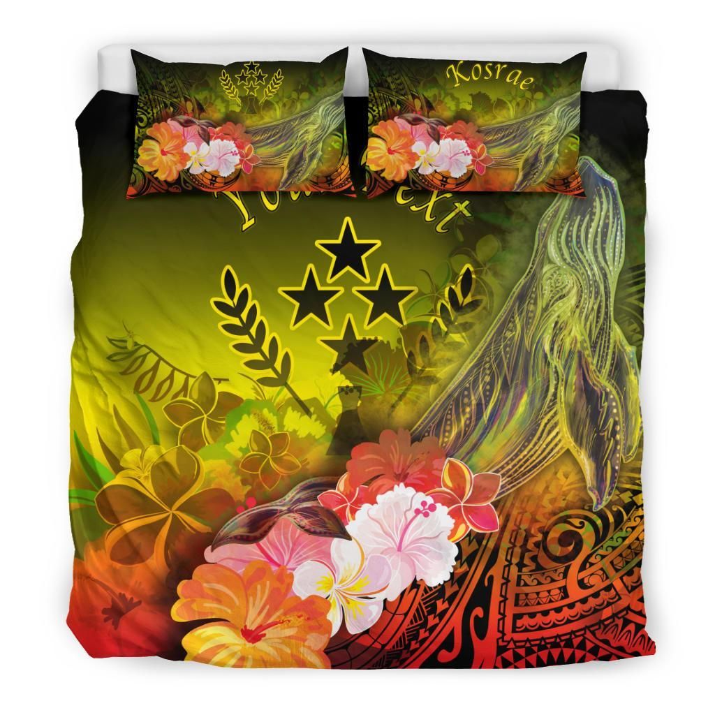 Kosrae Custom Personalised Bedding Set - Humpback Whale With Tropical Flowers (Yellow)