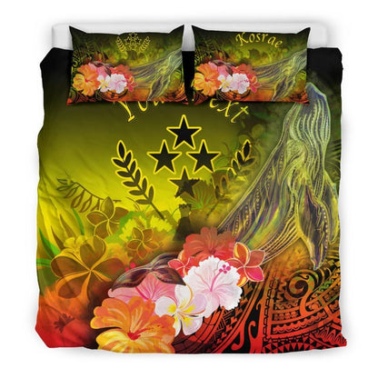 Kosrae Custom Personalised Bedding Set - Humpback Whale With Tropical Flowers (Yellow)