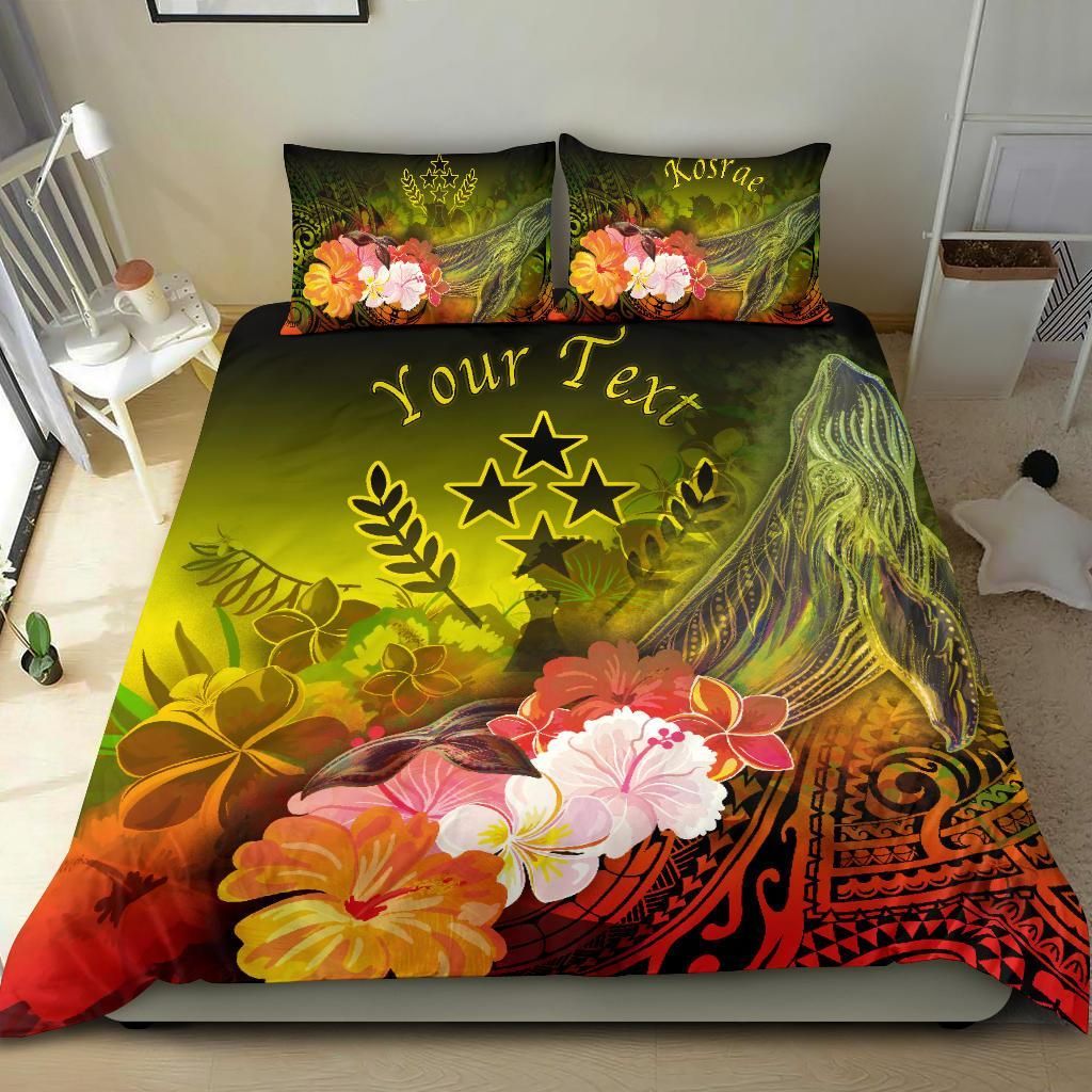 Kosrae Custom Personalised Bedding Set - Humpback Whale With Tropical Flowers (Yellow)