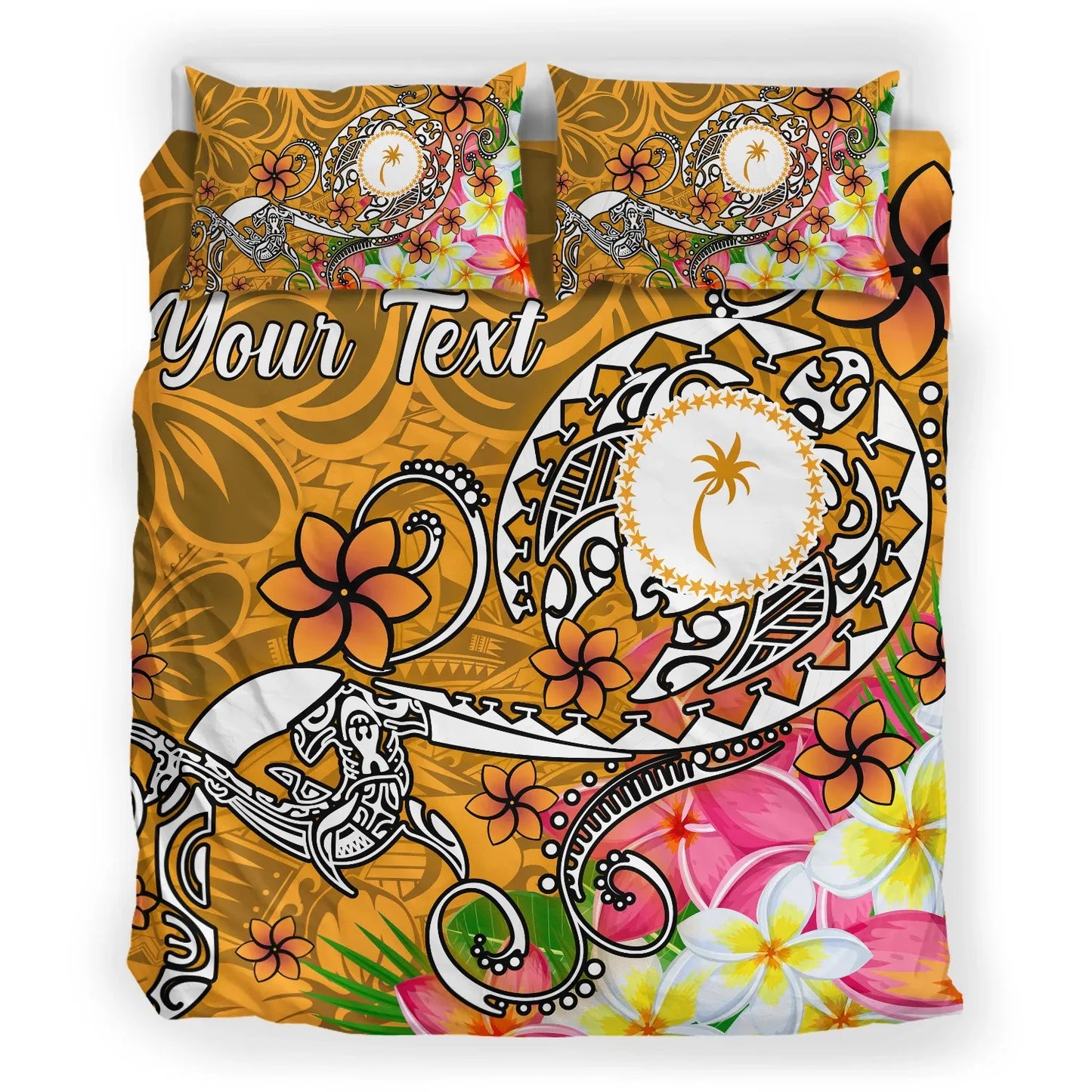 Kosrae Custom Personalised Bedding Set - Turtle Plumeria (Gold)