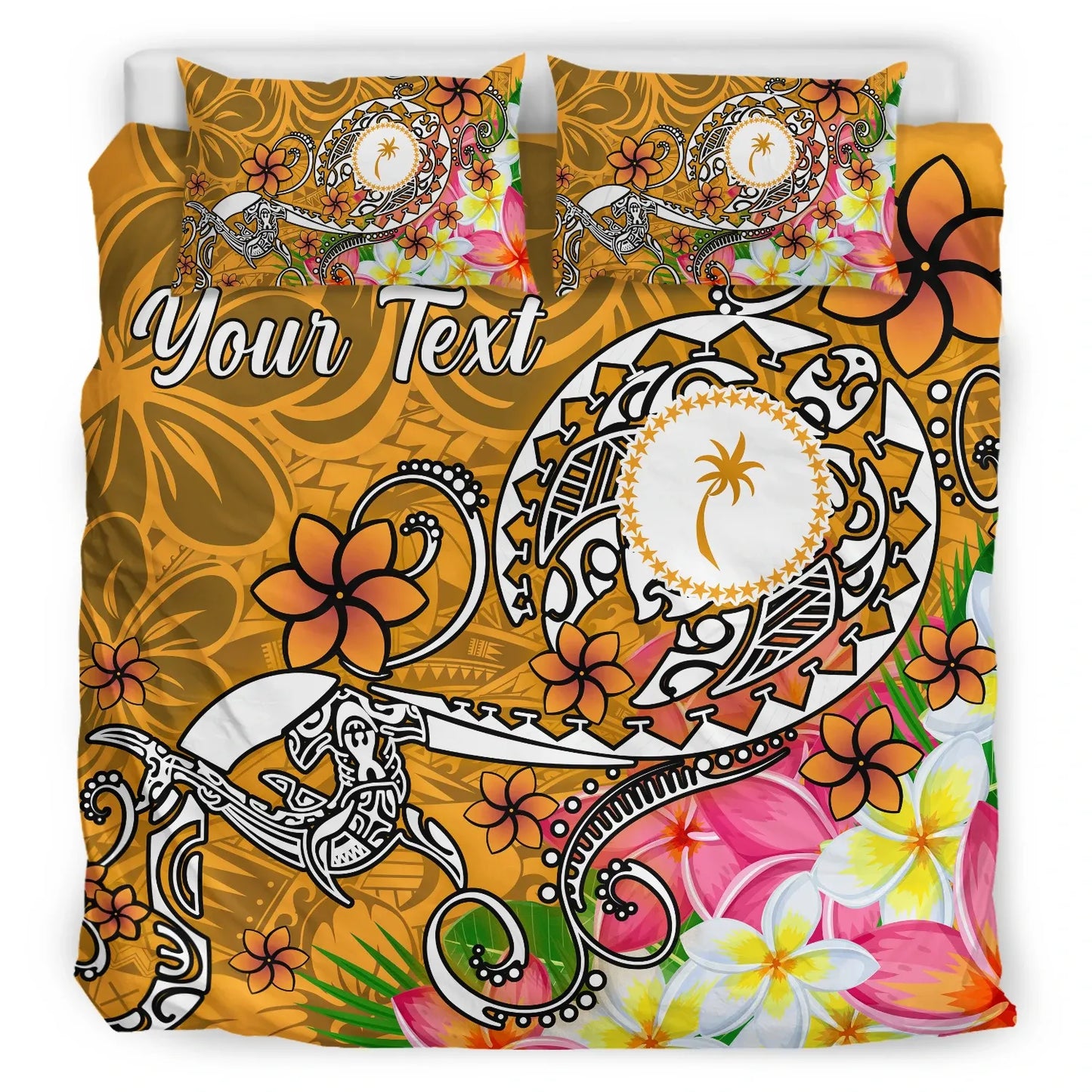 Kosrae Custom Personalised Bedding Set - Turtle Plumeria (Gold)