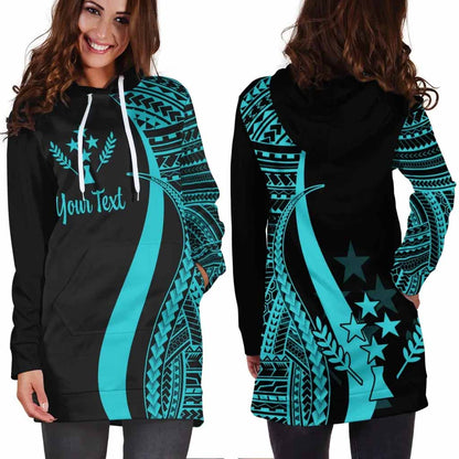 Kosrae Custom Personalised Hoodie Dress - Turquoise Polynesian Tentacle Pattern